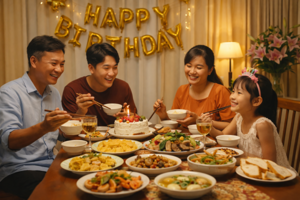 Tiệc sinh nhật tại nhà Hà Nội với bàn ăn gia đình ấm cúng