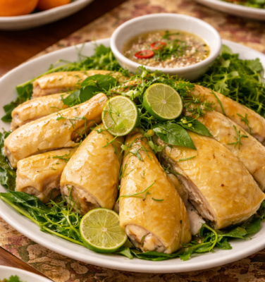 Gà hấp lá chanh món ăn phổ biến trong tiệc sinh nhật tại nhà