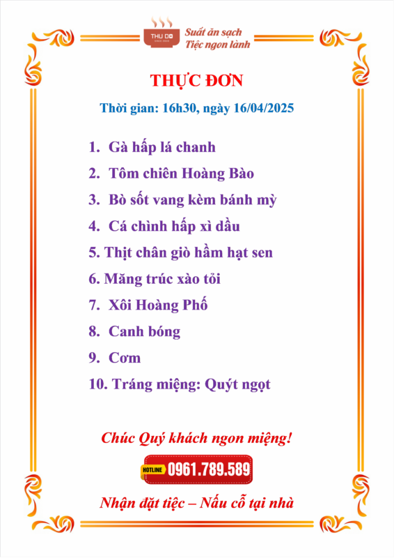 thực đơn tiệc sinh nhật tại nhà Hà Nội 10 món