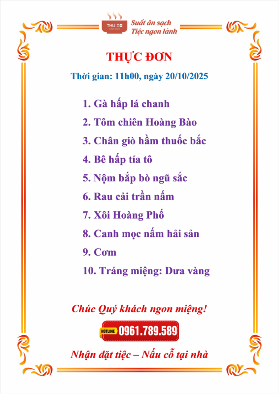 Thực đơn tiệc kết hợp hấp nướng xào phong phú, đa dạng